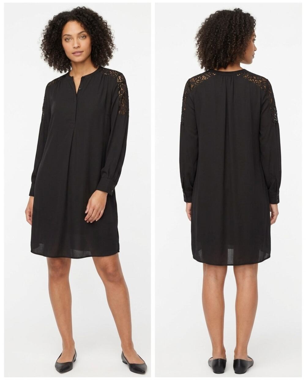 Ann Taylor Loft Lace Shoulder Long Sleeve Shift Dress Women Petite Size SP